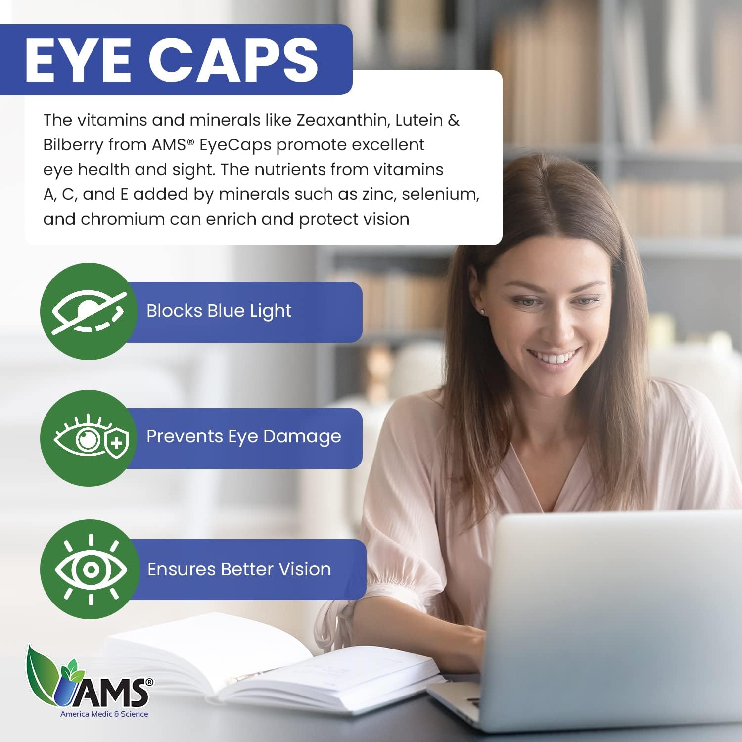 America Medic & Science EyeCaps (30 Caplets) - Vision Health Supplement with Lutein, Zinc, and Vitamins A, C, E, B2 - görsel 4