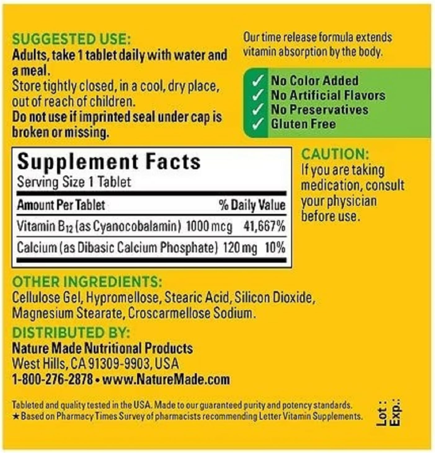Nature Made Vitamin B12 1000 mcg Time Release Tablets - Energy Metabolism Support - 75 Count - görsel 2