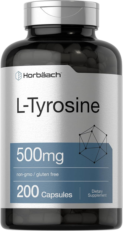 Horbaach L-Tyrosine 500mg – 200 Capsules – Amino Acid Supplement