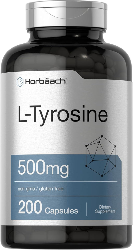 Horbaach L-Tyrosine 500mg – 200 Capsules – Amino Acid Supplement