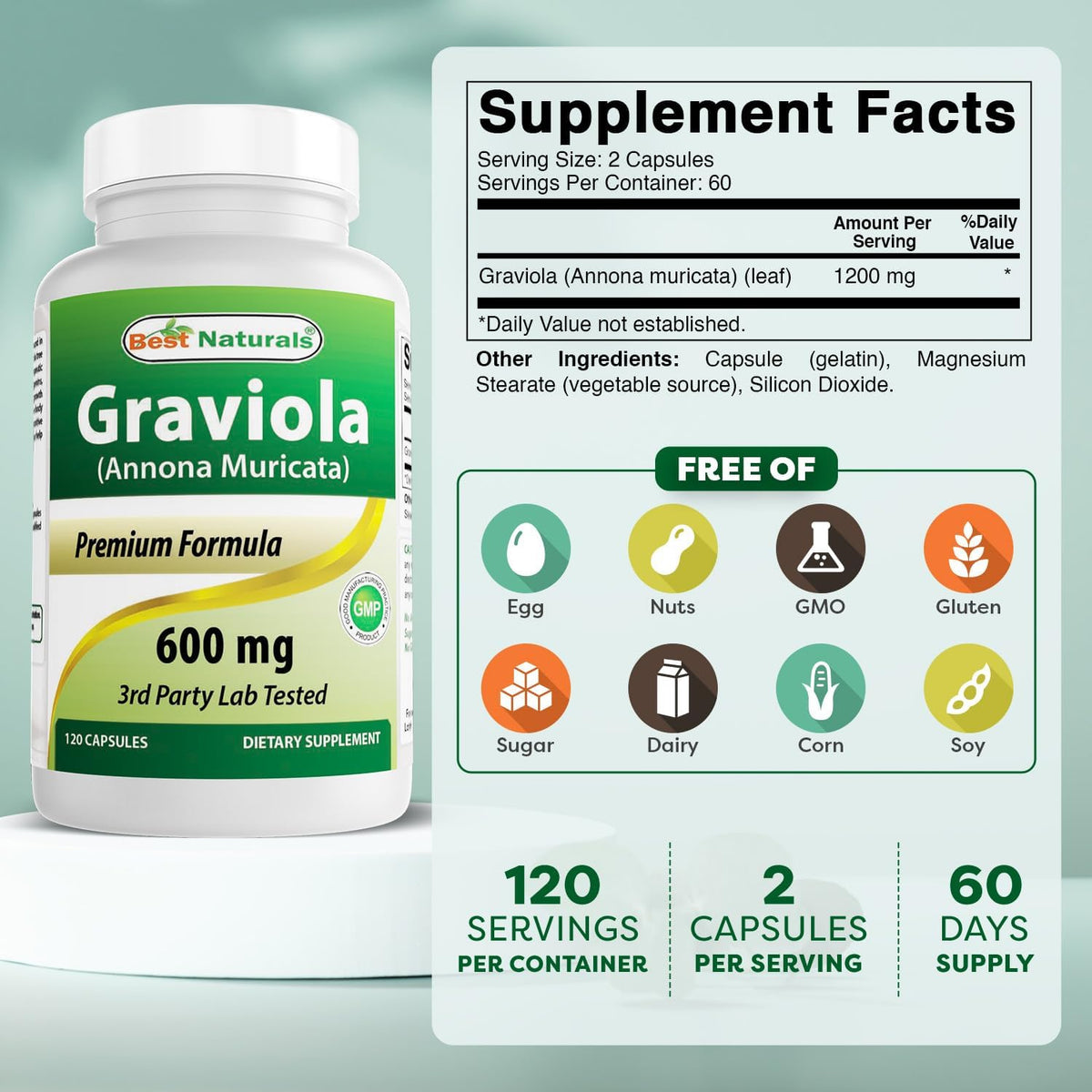 Best Naturals Graviola Capsules, Annona Muricata, 600 mg, 120 Capsules - görsel 2