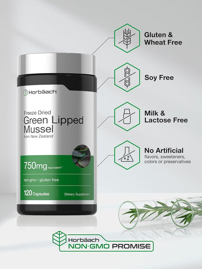 Horbäach Green Lipped Mussel, 120 Capsules, Freeze-dried from New Zealand