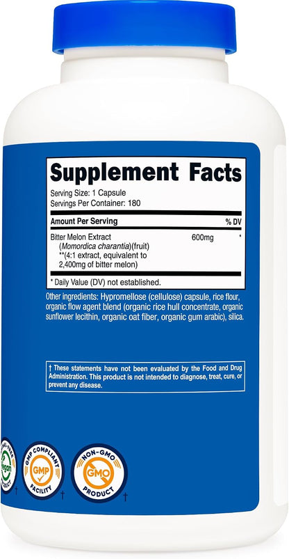 Nutricost Bitter Melon 600mg, 180 Capsules (3 Bottles)