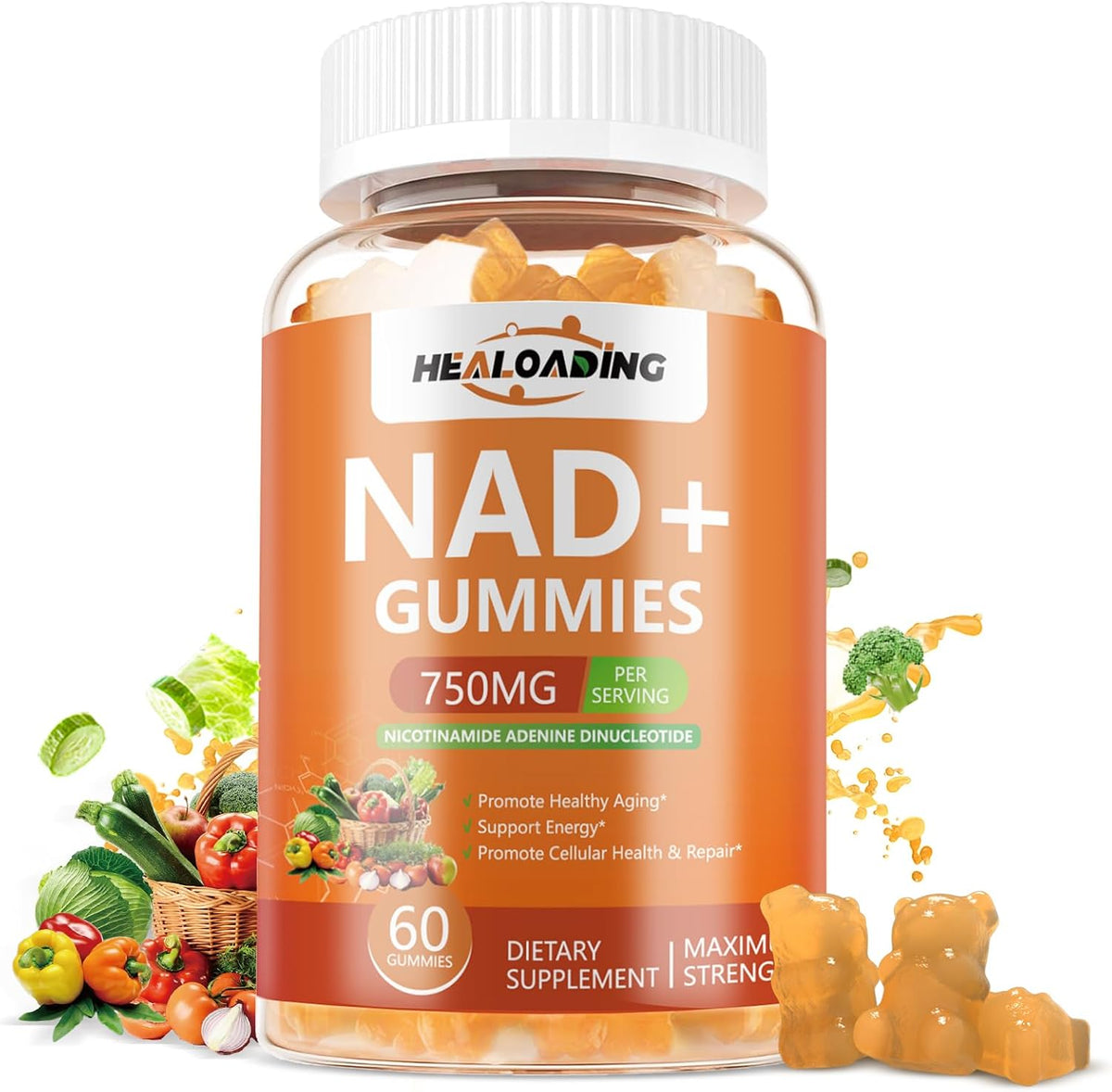 HEALOADING NAD+ Gummies with Resveratrol - 750mg NAD+ Supplement for Cellular Health & Energy - görsel 1