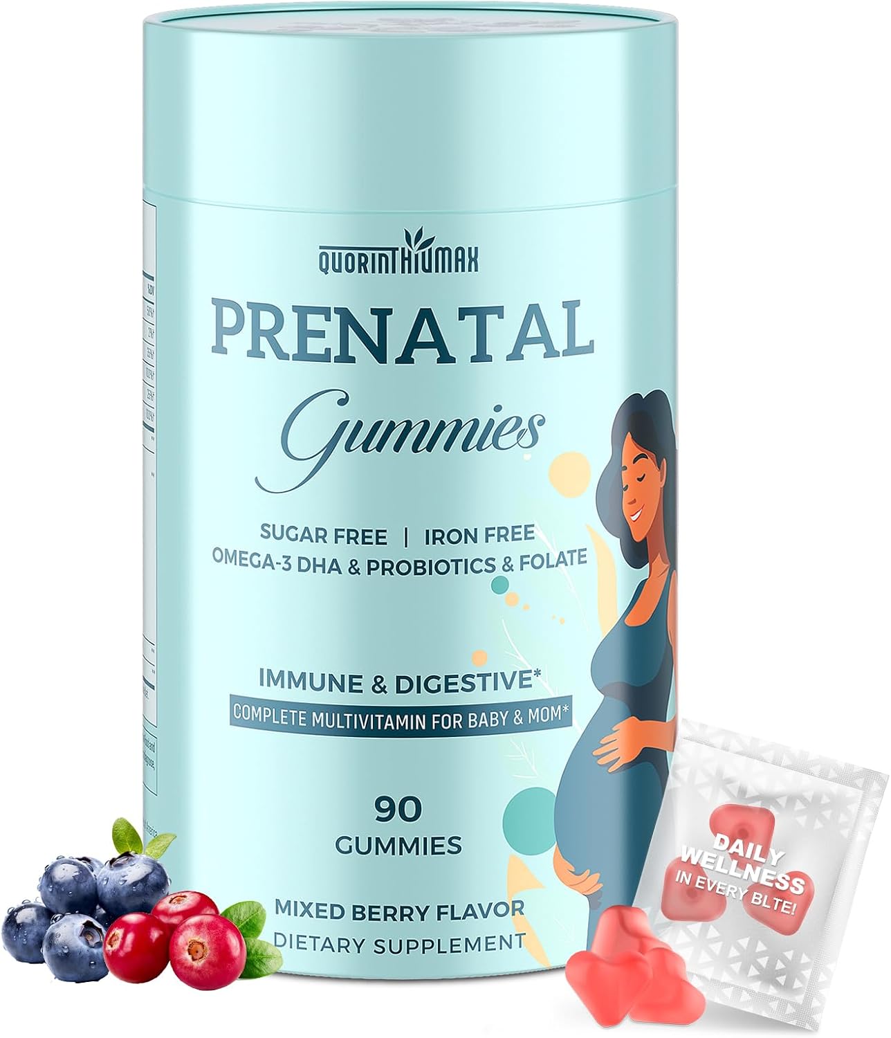 Quorinthiumax Prenatal Gummies - Sugar Free, 180 Count - Prenatal Vitamins with Folate, DHA & Probiotics - Iron Free - görsel 7
