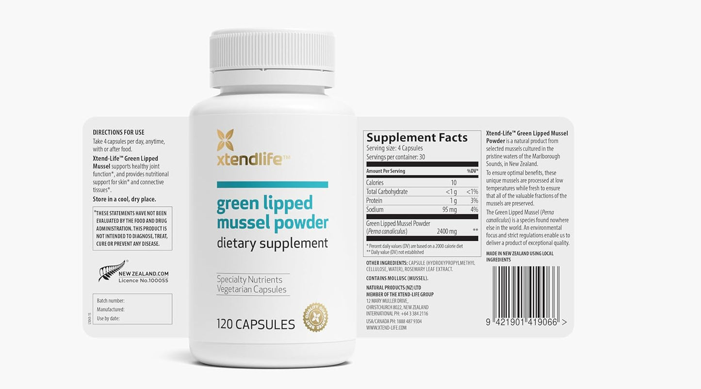 Xtend-Life Green Lipped Mussel Powder - Extra Strength 2400mg for Joint Health & Mobility Support, 120 Capsules - görsel 2