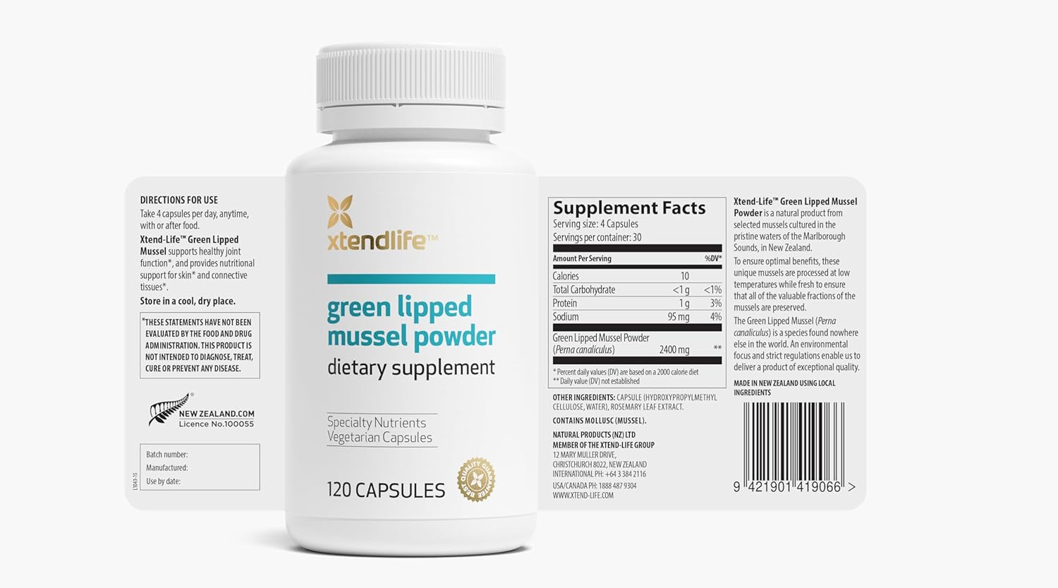 Xtend-Life Green Lipped Mussel Powder - Extra Strength 2400mg for Joint Health & Mobility Support, 120 Capsules - görsel 2