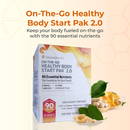 Youngevity On-The-Go Healthy Body Start Pack 2.0 - Complete Multivitamin, Mineral, EFA & Amino Acid Supplement (30-Day Supply) with 91 Essential Nutrients