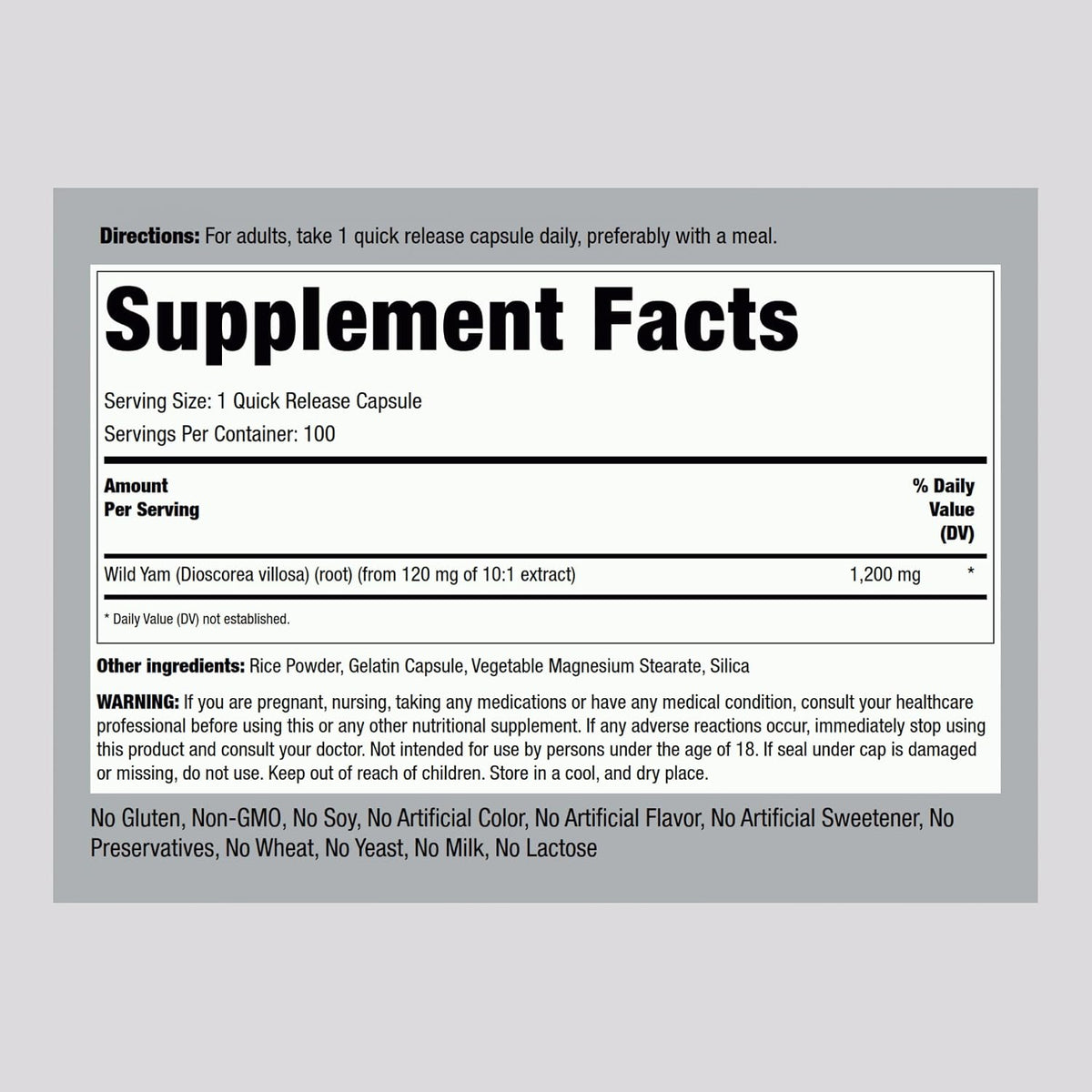 Piping Rock Wild Yam Root Capsules - 100 Count, Non-GMO and Gluten-free Extract Supplement - görsel 2