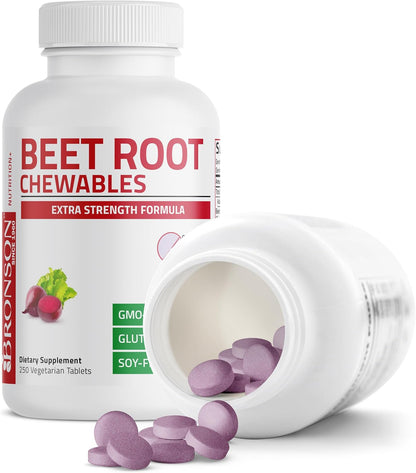 Bronson Beet Root Chewables, Grape Flavoured - Extra Strength, Non-GMO, 250 Chewable Tablets