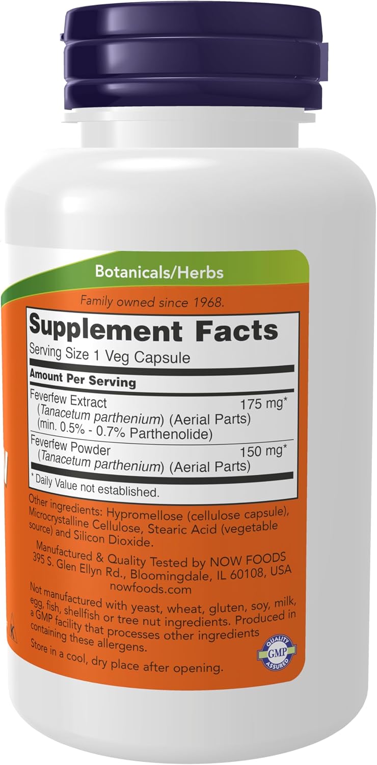 NOW Supplements, Feverfew with 0.5% - 0.7% Parthenolide, 100 Veg Capsules - görsel 2