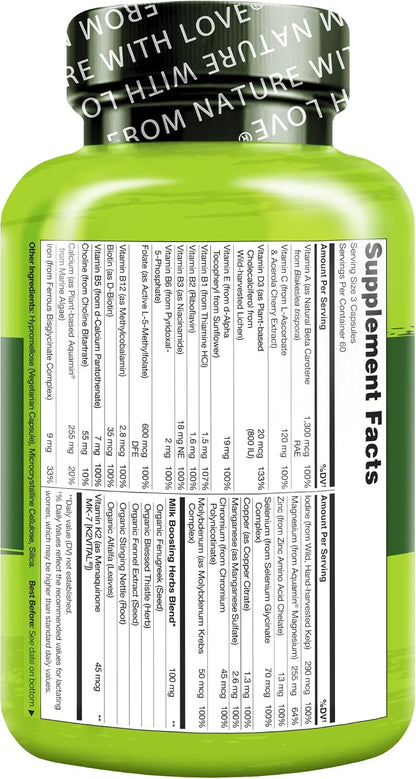 NATURELO Postnatal Multivitamin | Plant-Based Supplement for Breastfeeding Women | 180 Capsules
