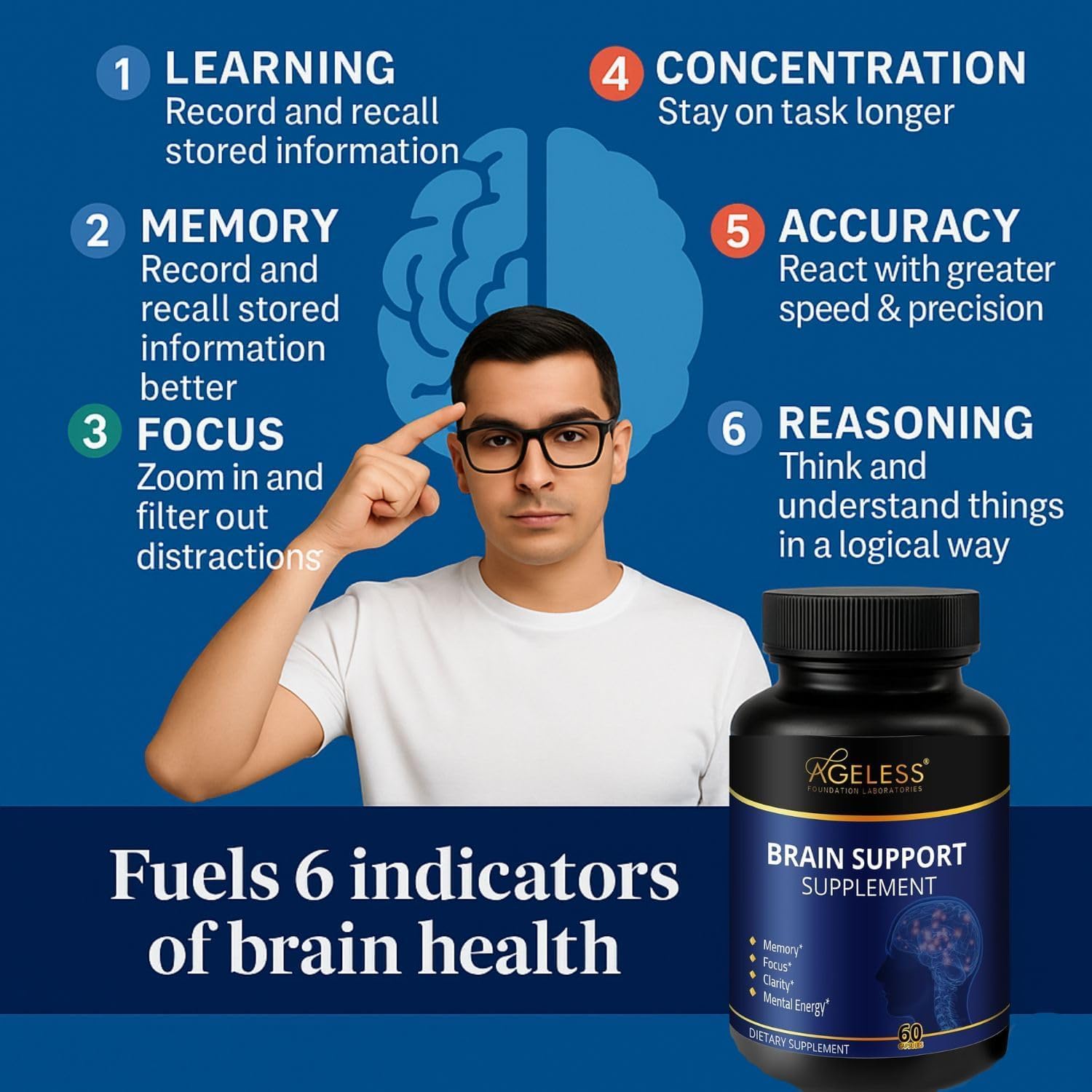 Ageless Brain Supplement for Memory and Focus, 60 Capsules - görsel 3