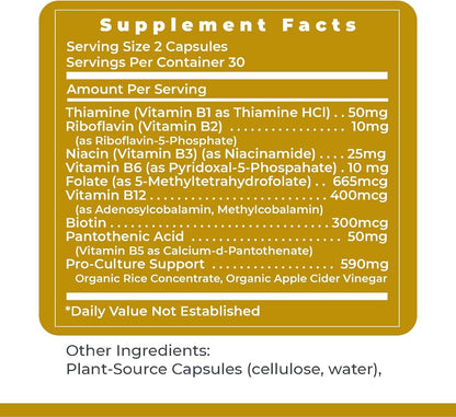 Premier Research Labs Complete B - Vitamin B Complex Supplement with 9 Active B Vitamins for Liver, Energy & Brain Support (60 Capsules)