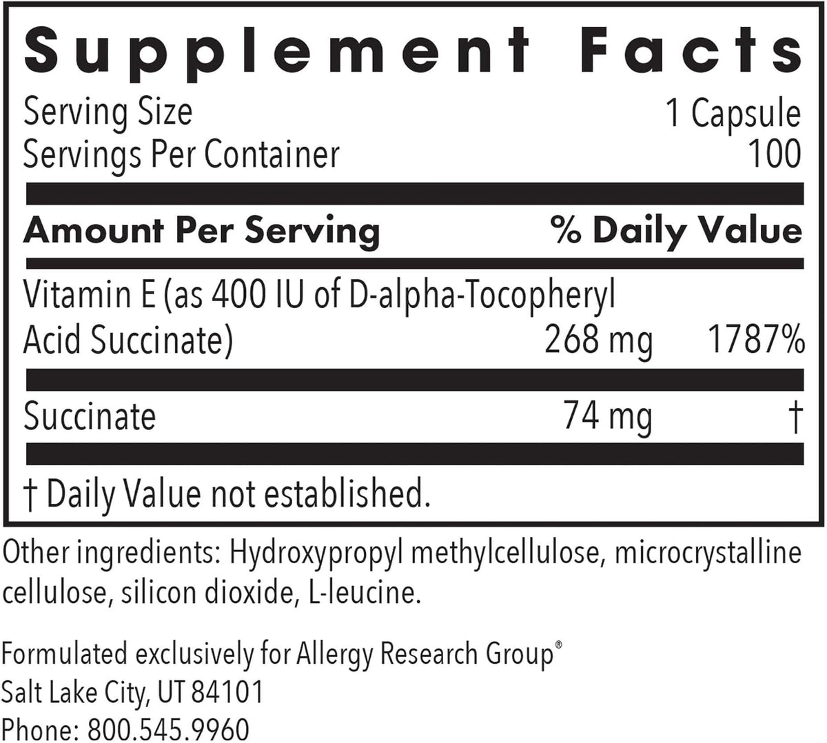 ARG Vitamin E Succinate - 400 IU d-Alpha-Tocopheryl Succinate - Antioxidant & Energy Support - görsel 2