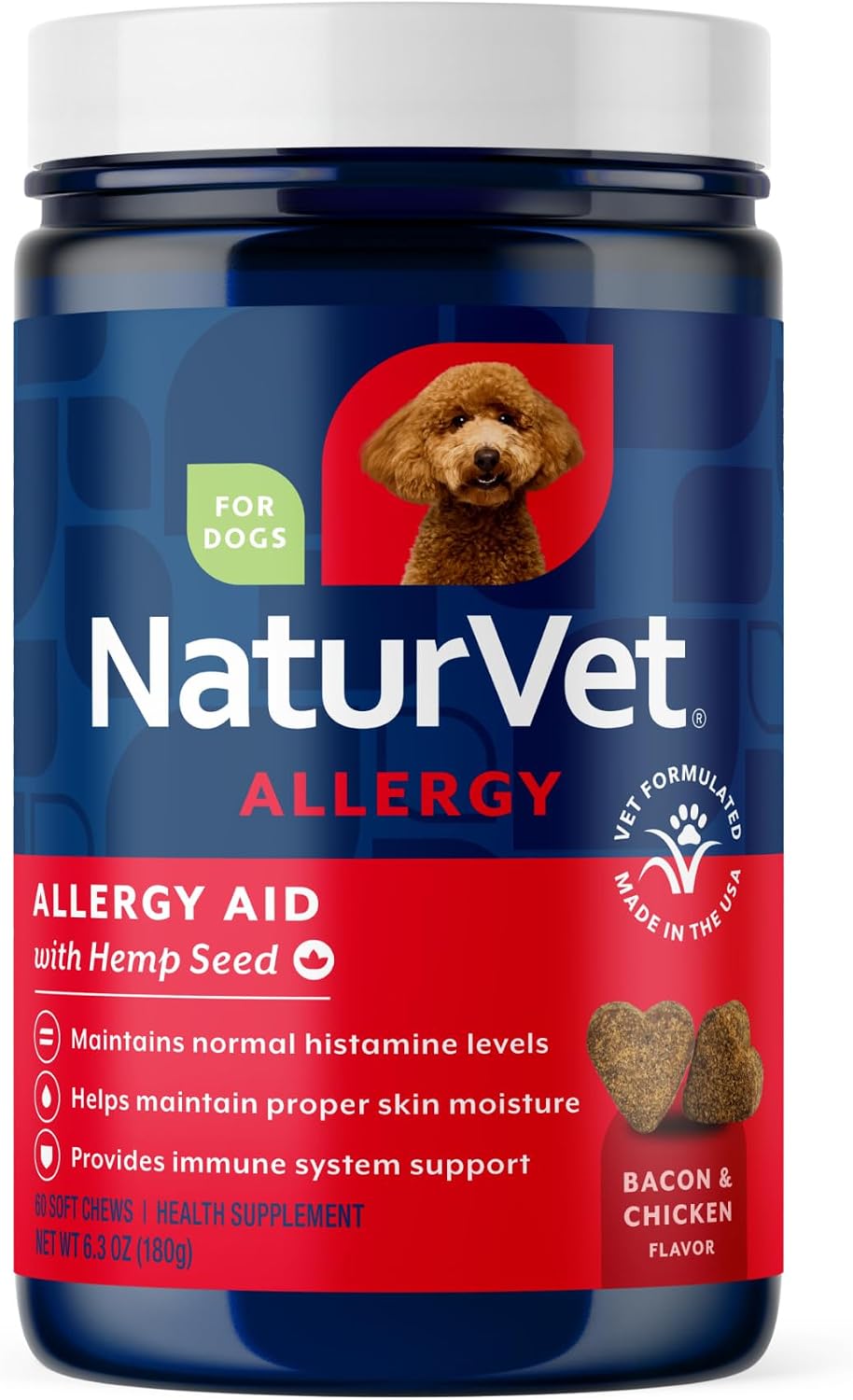 NaturVet Hemp Allergy Aid Supplement for Dogs - Antioxidant & Omega Soft Chews, 60 Count - görsel 1