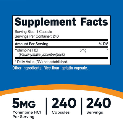 Nutricost Yohimbine HCl 5mg, 240 Capsules Extra Strength