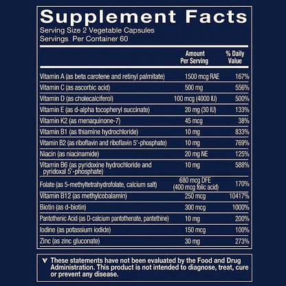 Vthrive Bioactive Immune Multivitamin with Elderberry and NAC (120 Vegetable Capsules)