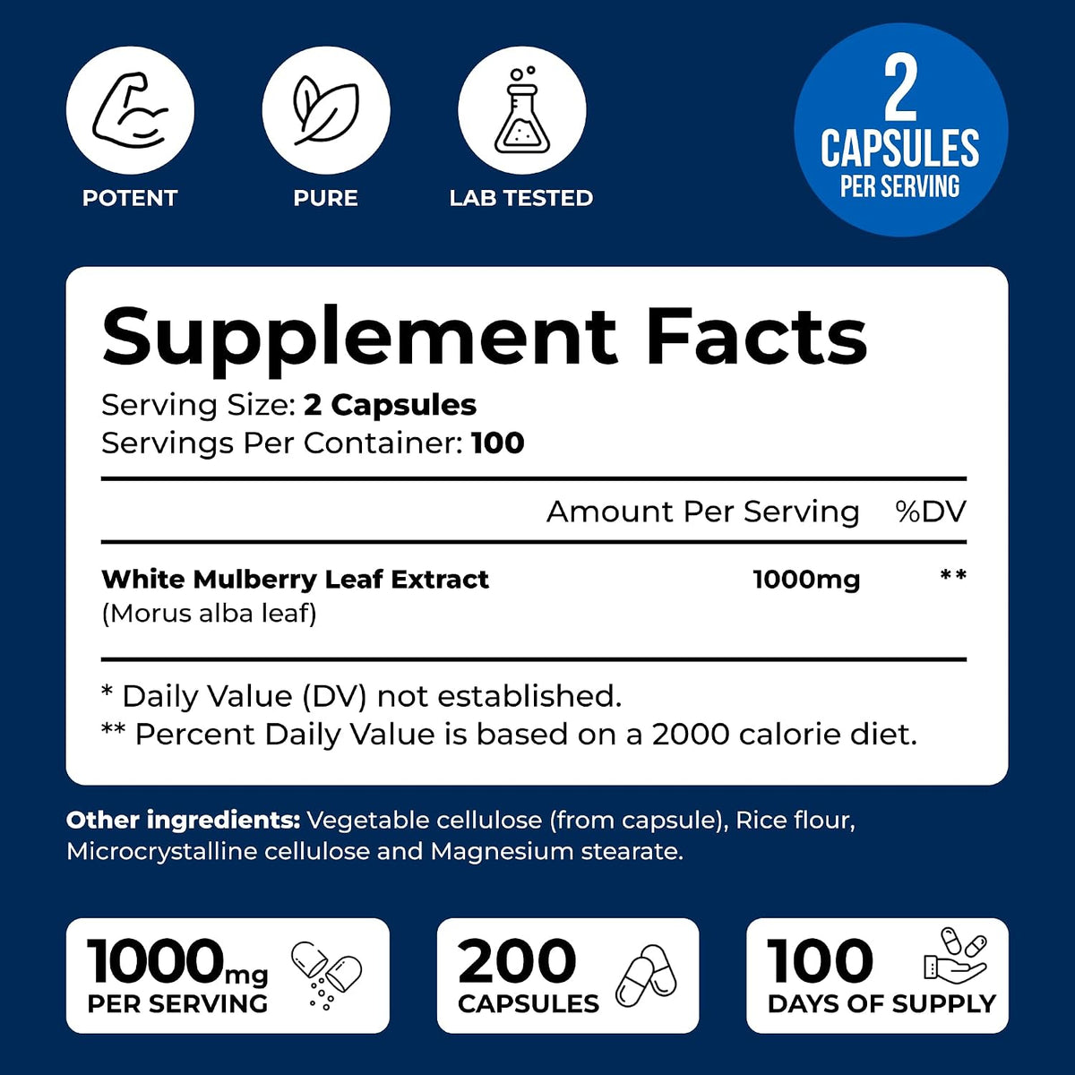 White Mulberry 1000mg 200 Vegan Capsules – White Mulberry Leaf Extract Supplement - görsel 2