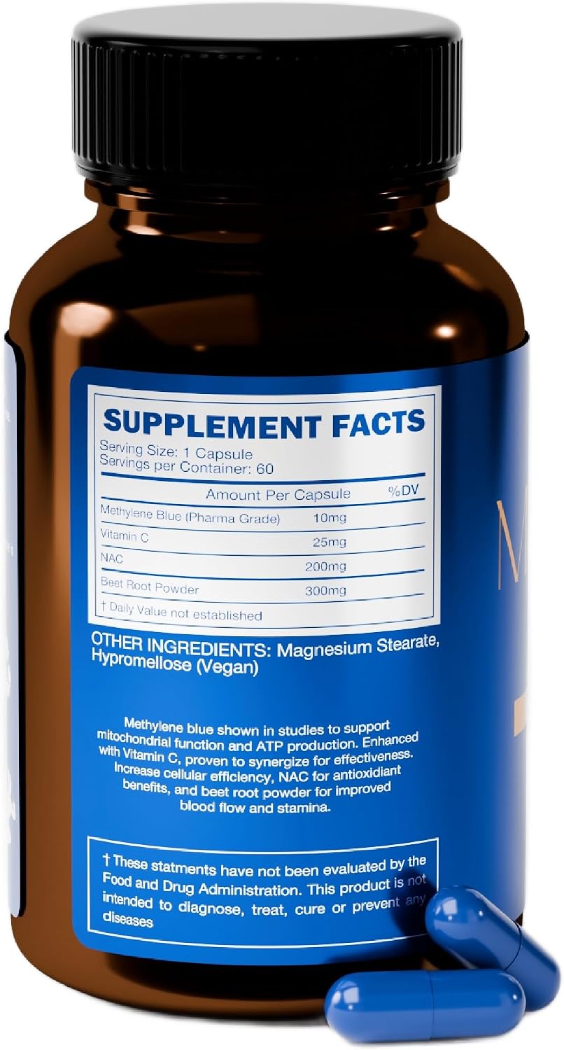 I Am Joy co. Methylene Blue Capsules (USP Pharma Grade) with NAC for Antioxidant Support, Vitamin C for Absorption, Beetroot for Blood Flow, Cognition 60 Capsules - görsel 8