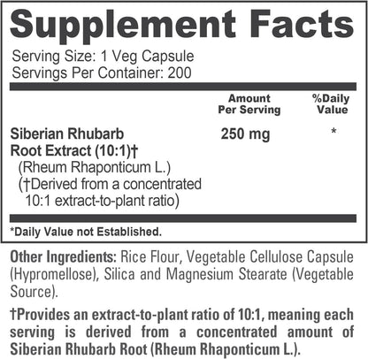NusaPure Siberian Rhubarb, 250 mg, 200 Vegan Capsules (Non-GMO, Vegan)