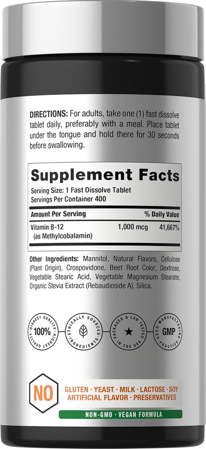 Horbaach Vitamin B12 1000 mcg Sublingual Tablets - Methylcobalamin, Berry Flavour, Vegan