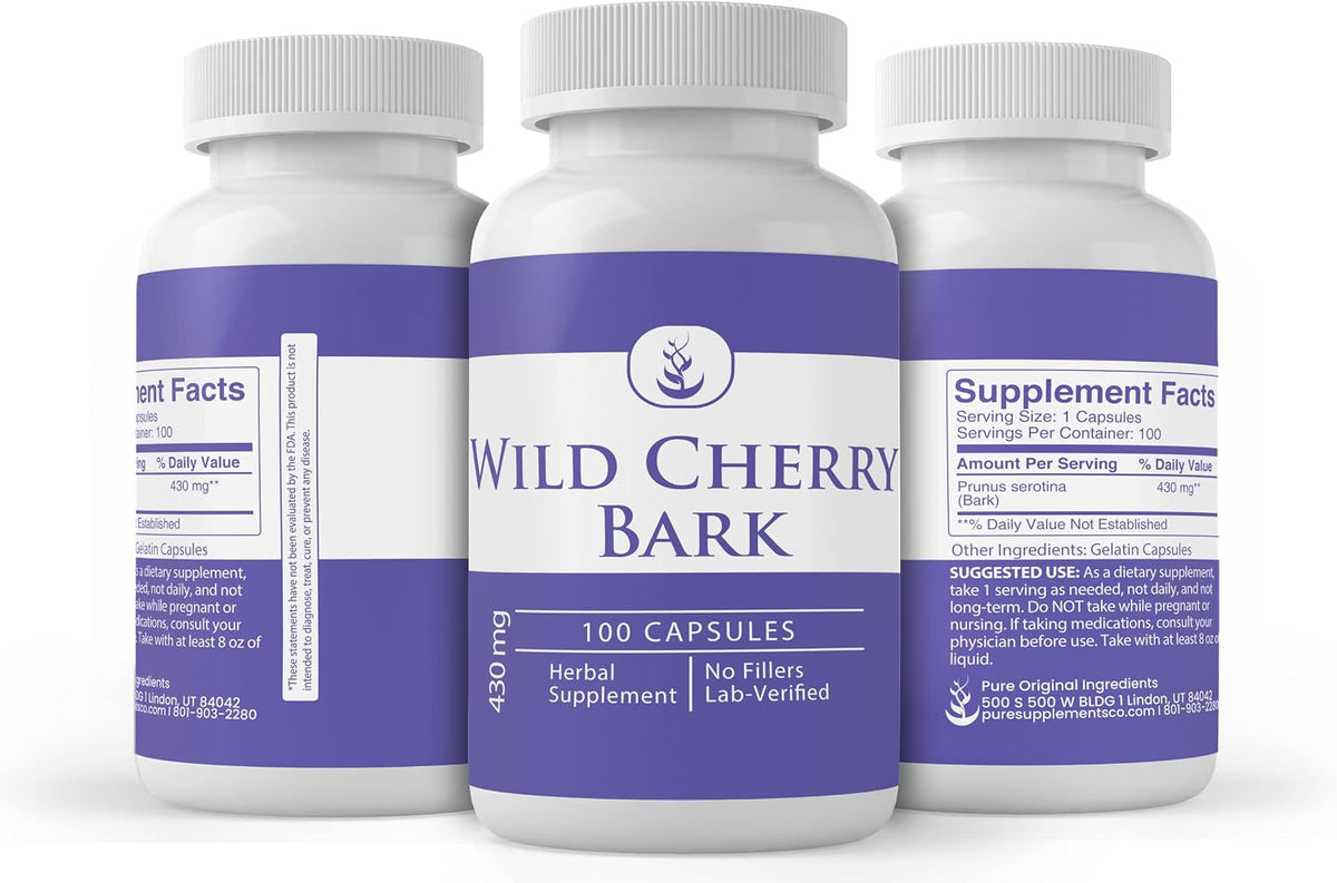 PURE ORIGINAL INGREDIENTS Wild Cherry Bark (100 Capsules), Always Pure, No Additives Or Fillers, Lab Verified - görsel 4