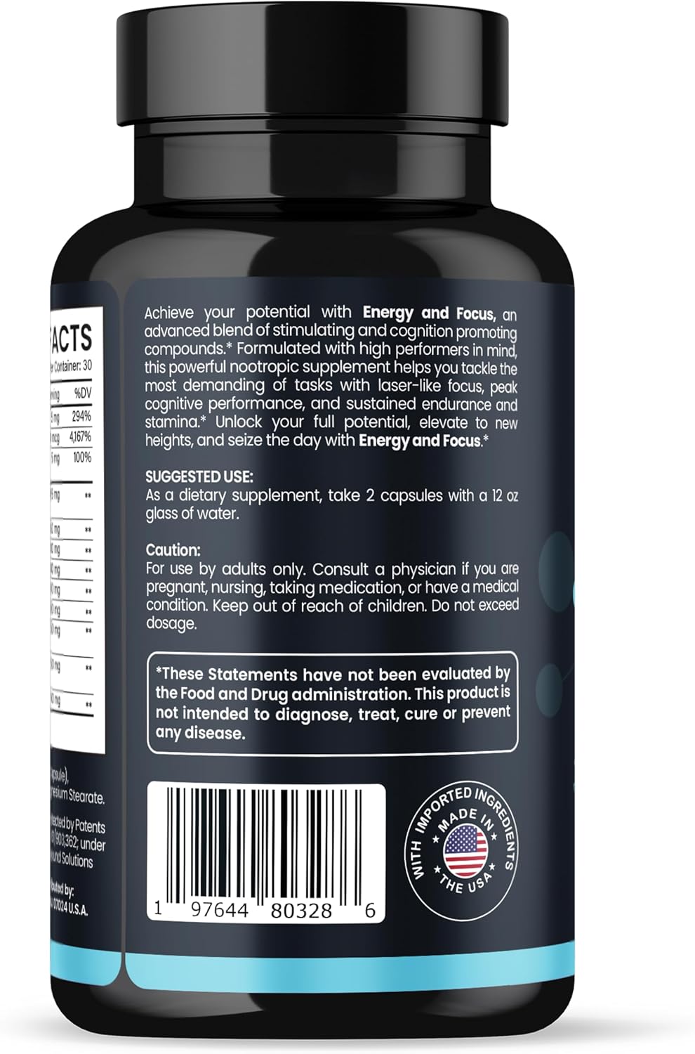 Energy and Focus – Extra Strength 200mg Caffeine and Lion's Mane Mushroom Supplement, 60 Capsules – with Alpha GPC, L-Theanine, L-Tyrosine to Support Brain Function and Concentration - görsel 8