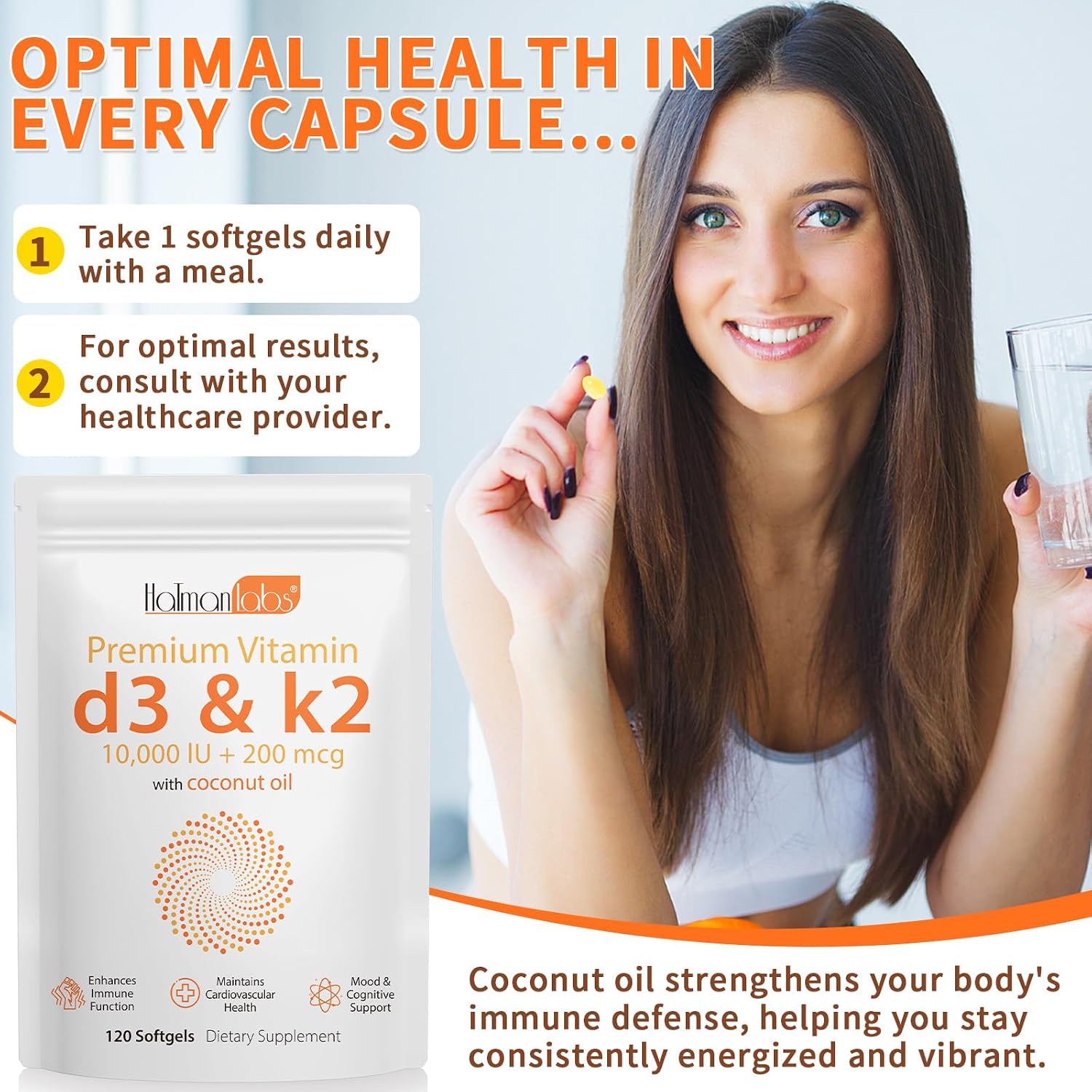 newseel Vitamin D3 K2 Capsules with Coconut Oil, 120 Soft gel capsules - görsel 7