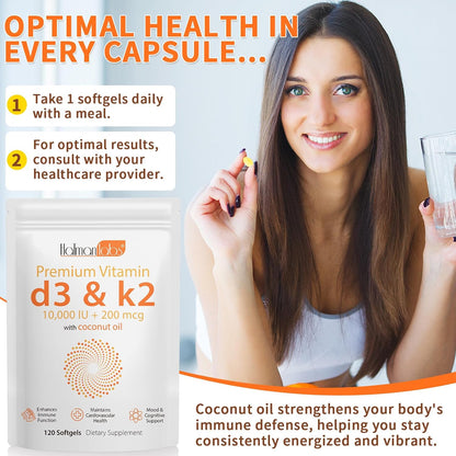 newseel Vitamin D3 K2 Capsules with Coconut Oil, 120 Soft gel capsules