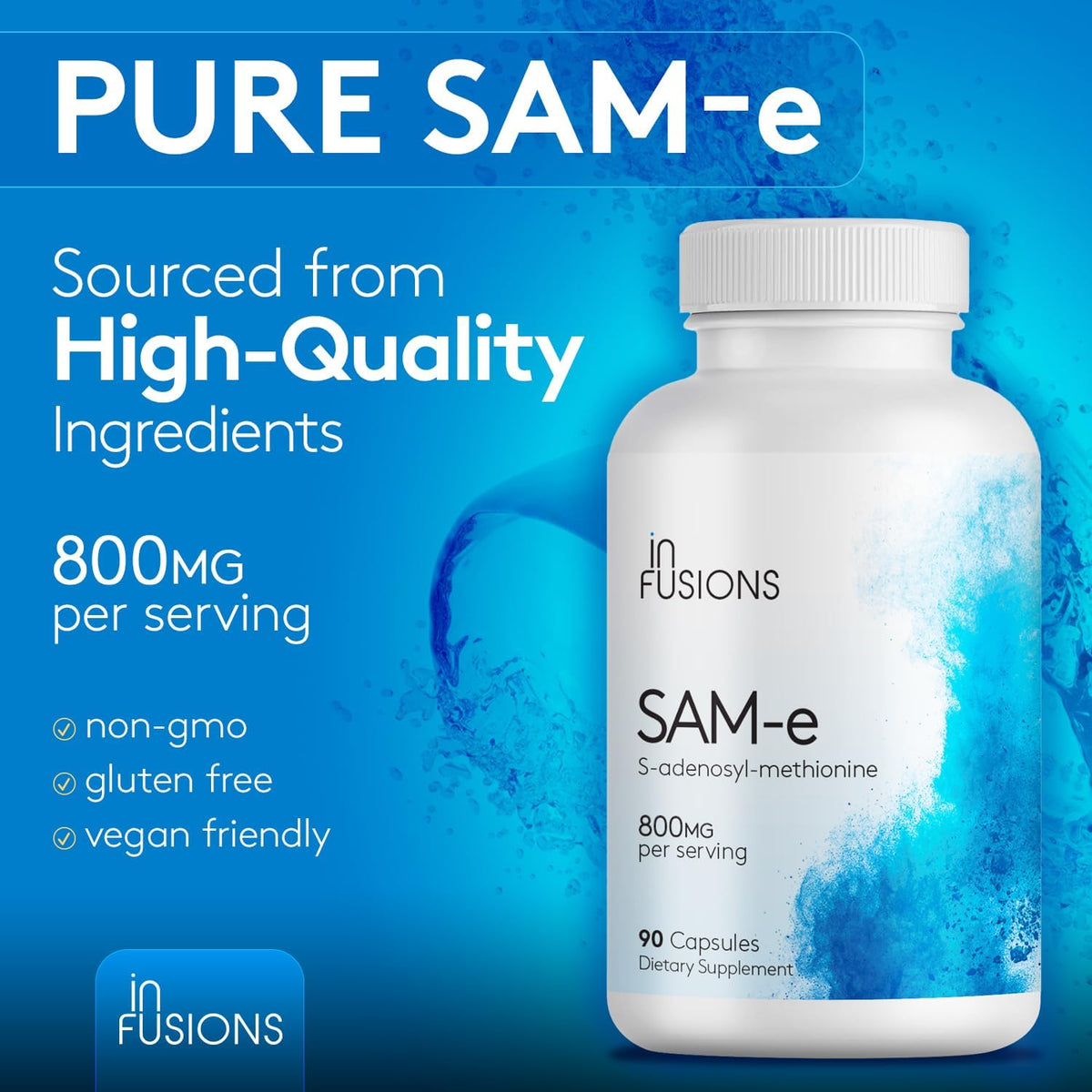 Infusions Pure SAM-e 800mg – 90 Vegetable Capsules (Extra-Strength, Gluten-free, Non-GMO) - görsel 4