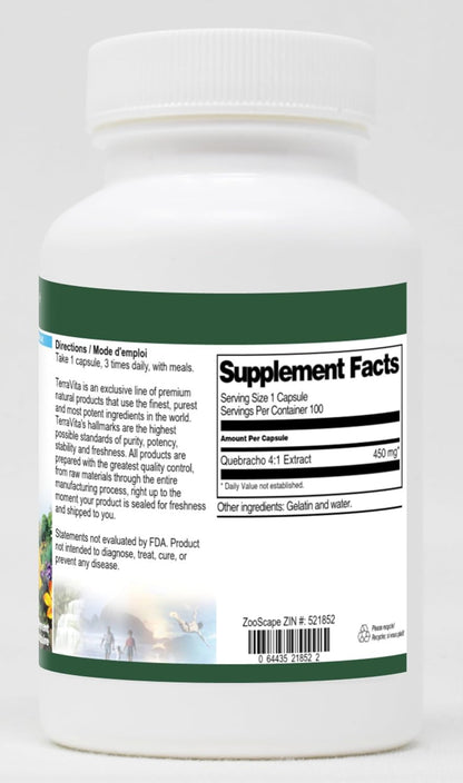 TerraVita Quebracho 4:1 Extract - 450 mg, 100 Capsules