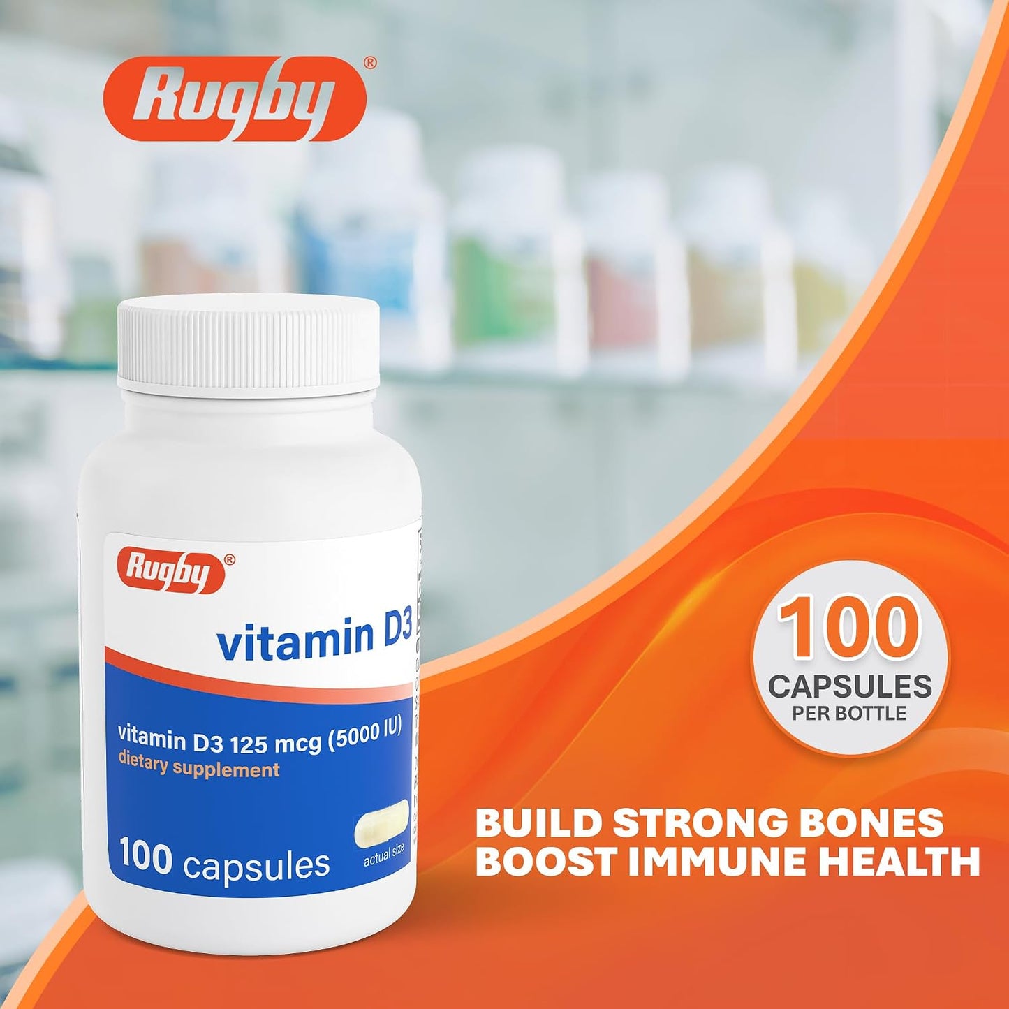 Rugby Vitamin D3 5,000 IU – 100 Capsules | Bone, Teeth & Immune Support - görsel 2