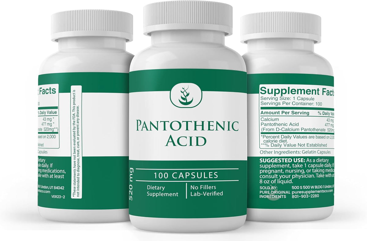 Pure Original Ingredients Pantothenic Acid - Vitamin B5 Supplement, 100 Capsules – Image 4