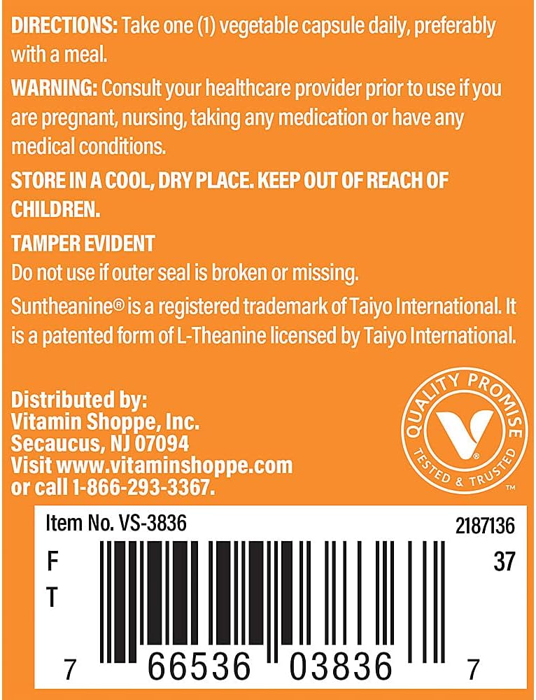 The Vitamin Shoppe L-Theanine 200mg with Suntheanine - görsel 3