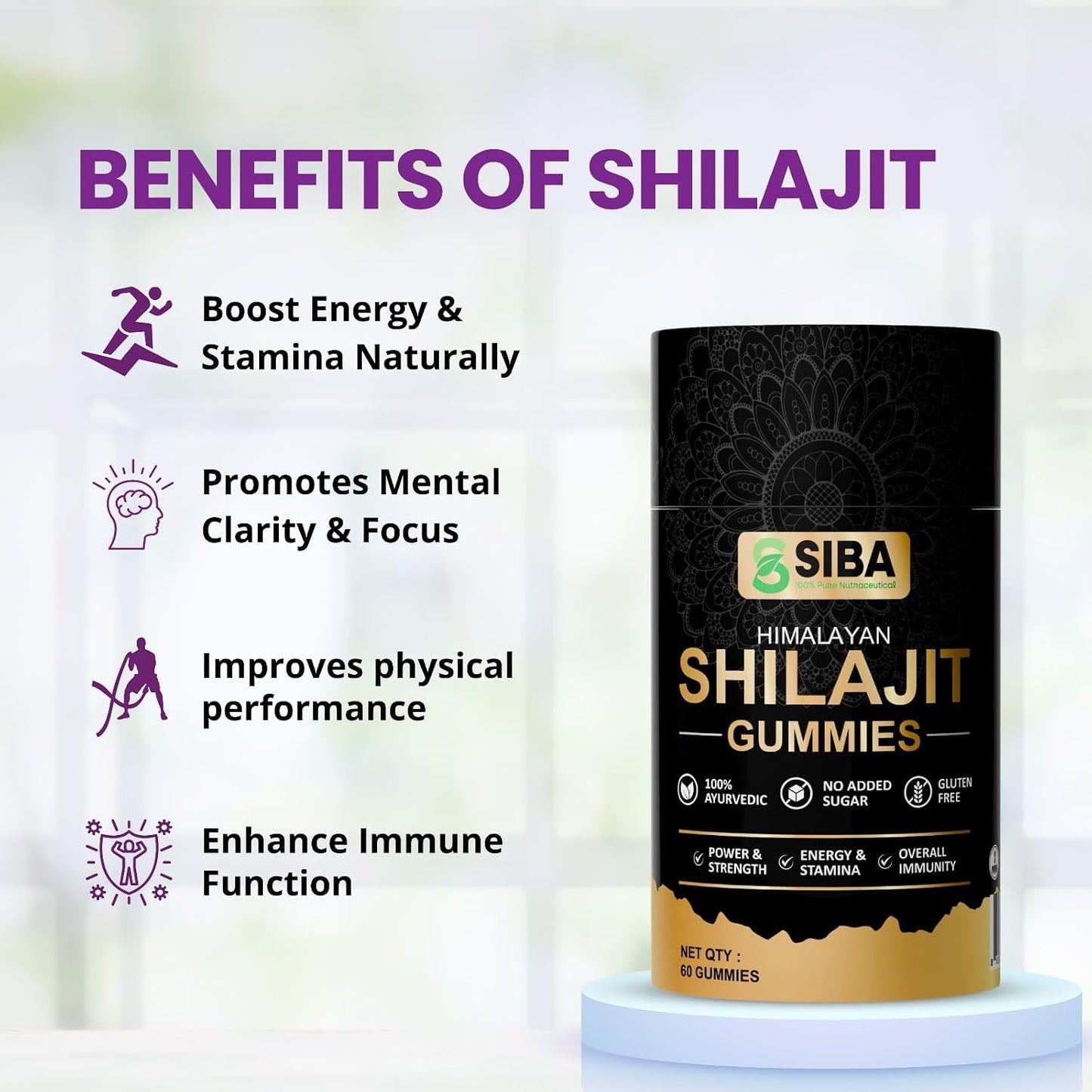 SIBA Ultra Pure Himalayan Shilajit Gummies – 100% Natural Shilajit with Fulvic Acid – Energy, Stamina, Focus & Vitality Support – Vegan, Non-GM – 60 Count - görsel 2