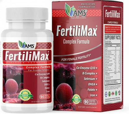 America Medic & Science FertiliMax, Fertility Supplements for Women, with Folate, CoQ10, DHEA, Iron, Selenium, 90 Capsules