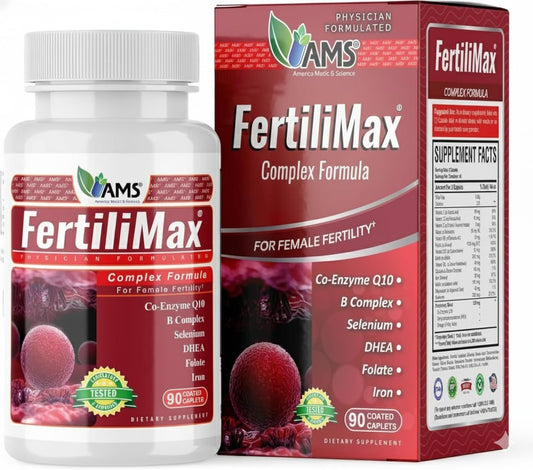 America Medic & Science FertiliMax, Fertility Supplements for Women, with Folate, CoQ10, DHEA, Iron, Selenium, 90 Capsules