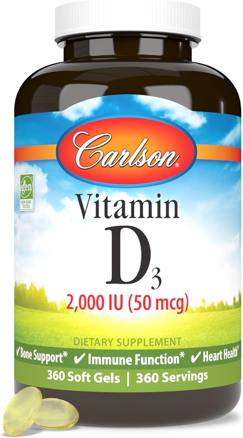 Carlson Vitamin D3 2000 IU (50 mcg) Soft Gels – Immune & Bone Support, 120 Soft Gels - görsel 9