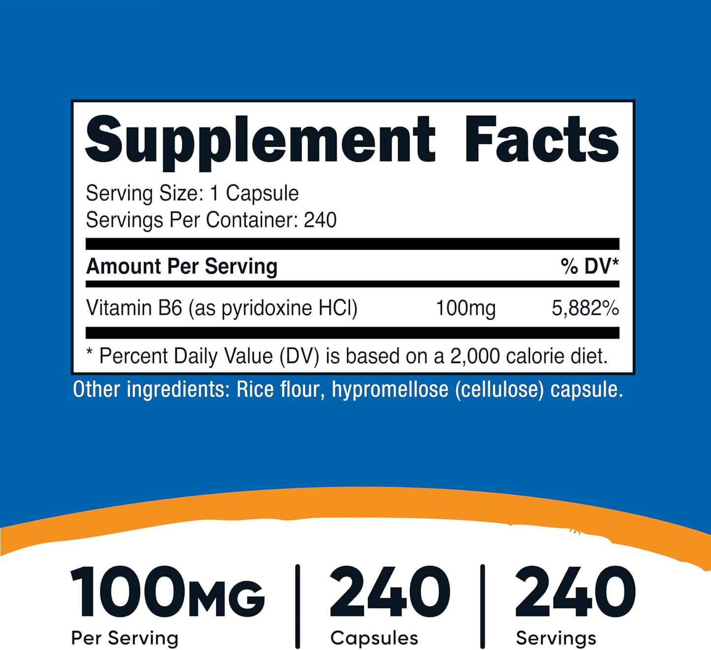 Nutricost Vitamin B6 (Pyridoxine HCl) 100 mg, 240 Capsules - görsel 2