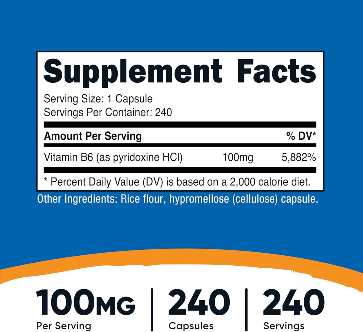 Nutricost Vitamin B6 (Pyridoxine HCl) 100 mg, 240 Capsules - görsel 2