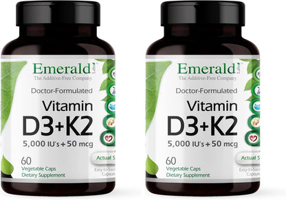 EMERALD LABS Vitamin D3+K2 - 5000 IU with VitalDelta MK-7 for Bone and Heart Support, 60 Vegetable Capsules