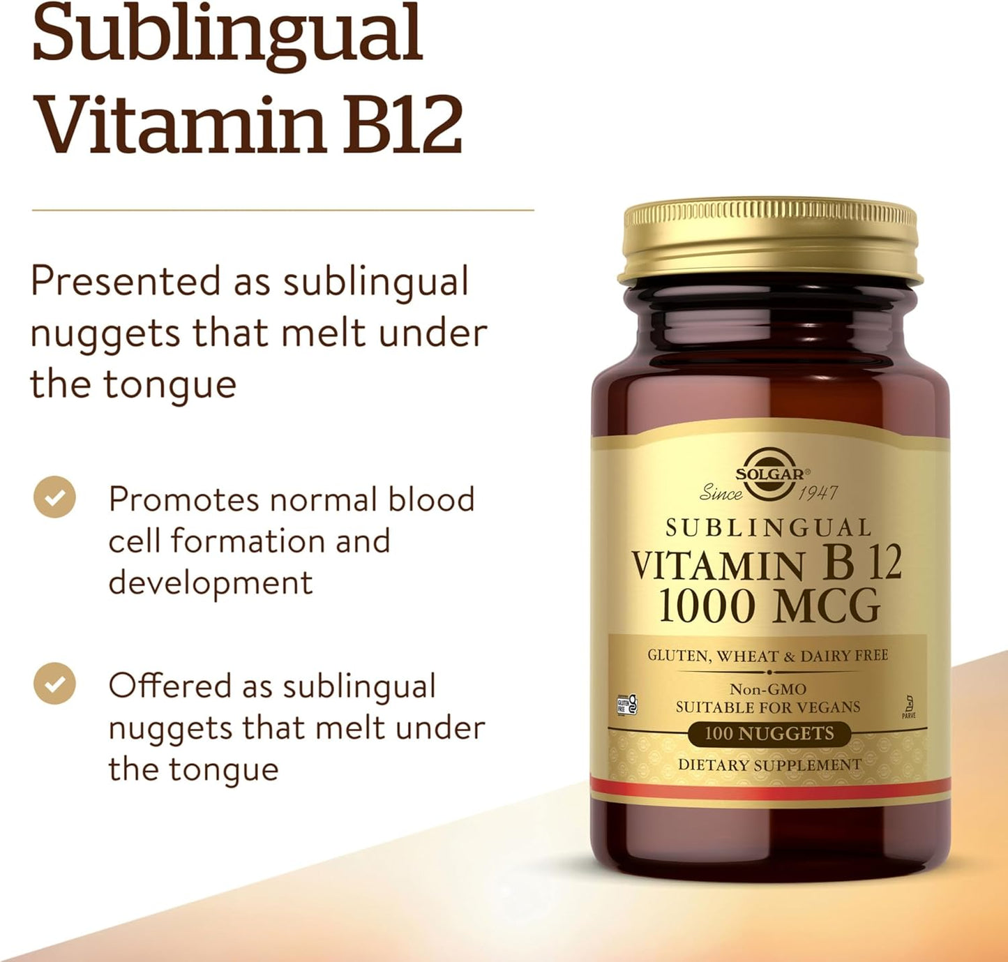 Solgar Vitamin B12 1000 mcg Sublingual Nuggets, 100 Pack - görsel 3