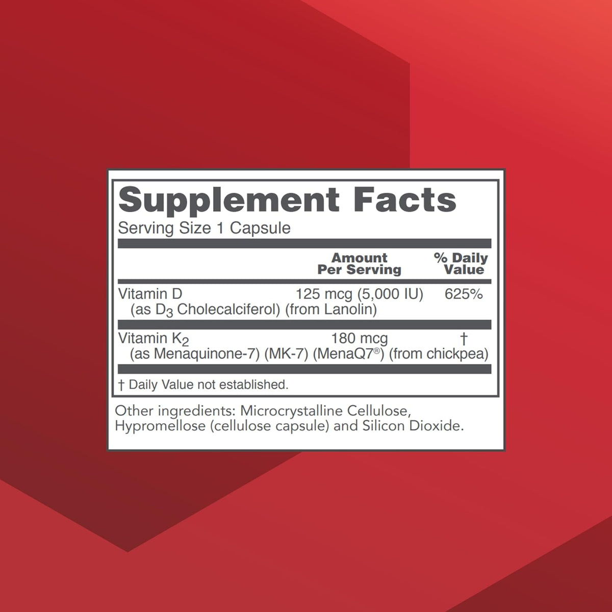 Protocol for Life Balance Vitamin D3 & K2 MK-7 - 5000 IU D3, 180 mcg K2 - 60 Veg Capsules - görsel 2