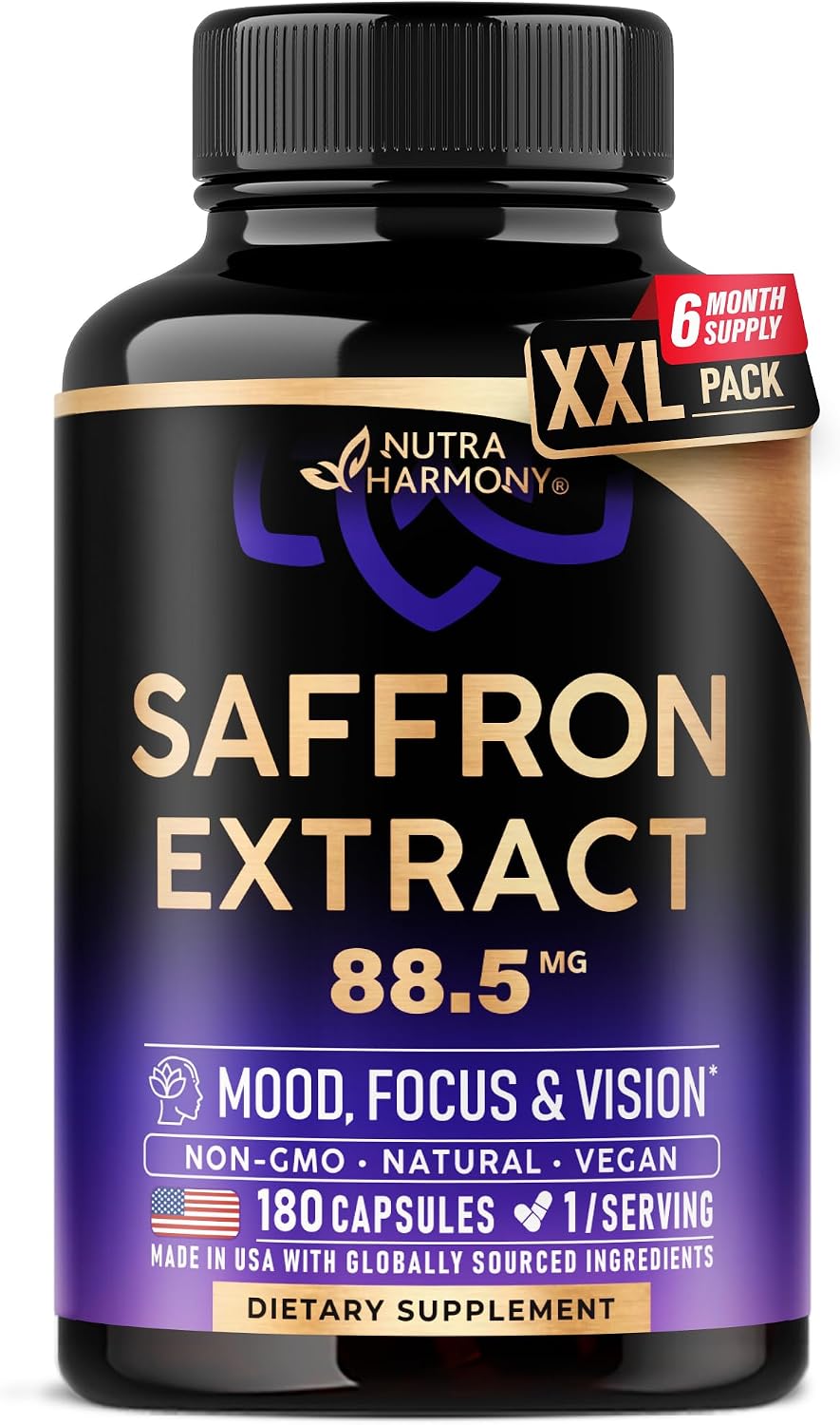 NUTRAHARMONY Pure Saffron Extract 88.5 mg – Mood, Focus & Eye Health Supplement – 90 Capsules - görsel 10