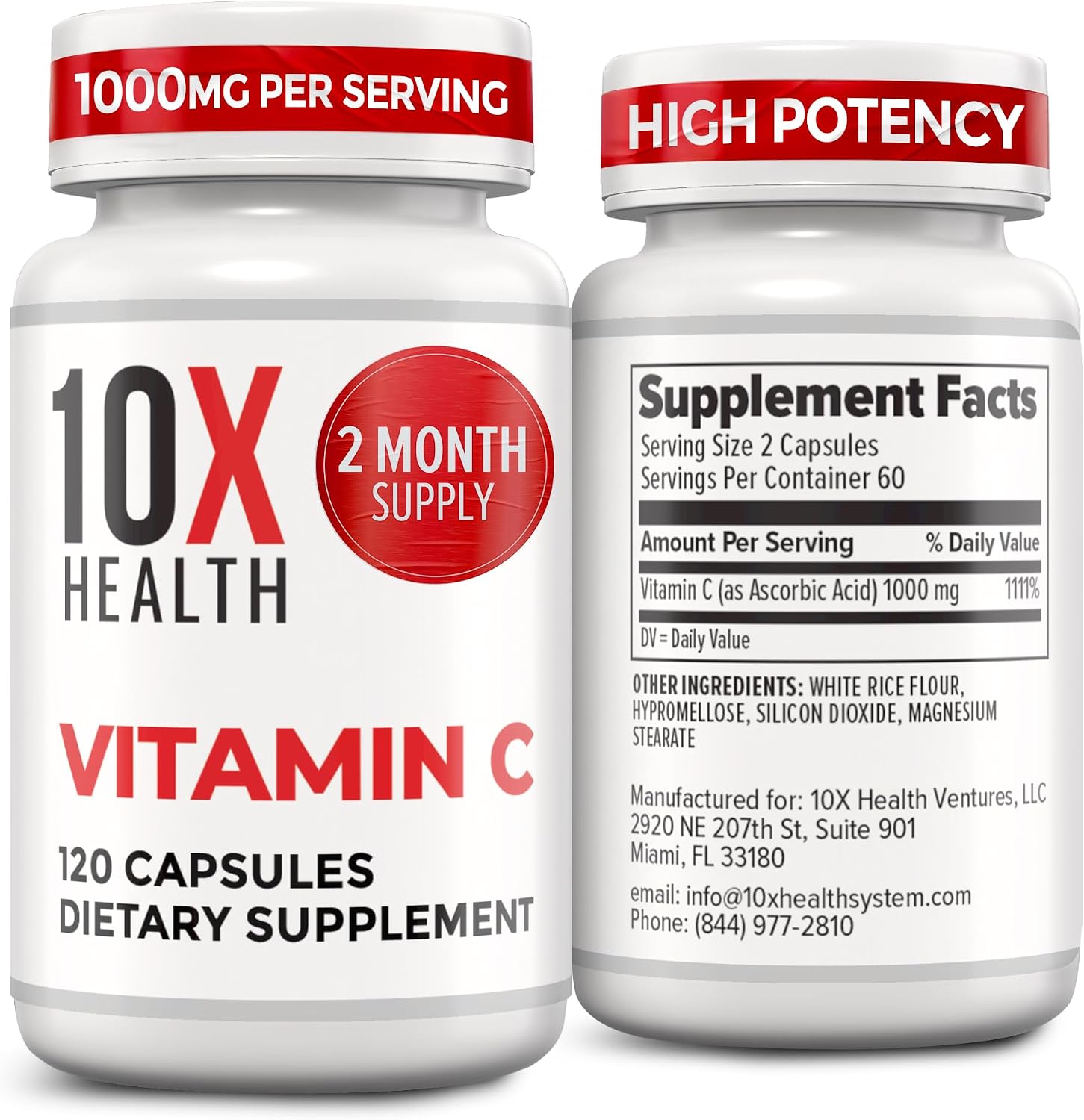 10X Health Vitamin C 1000mg – 120 Capsules | High Potency Ascorbic Acid for Immunity & Antioxidant Support - görsel 1