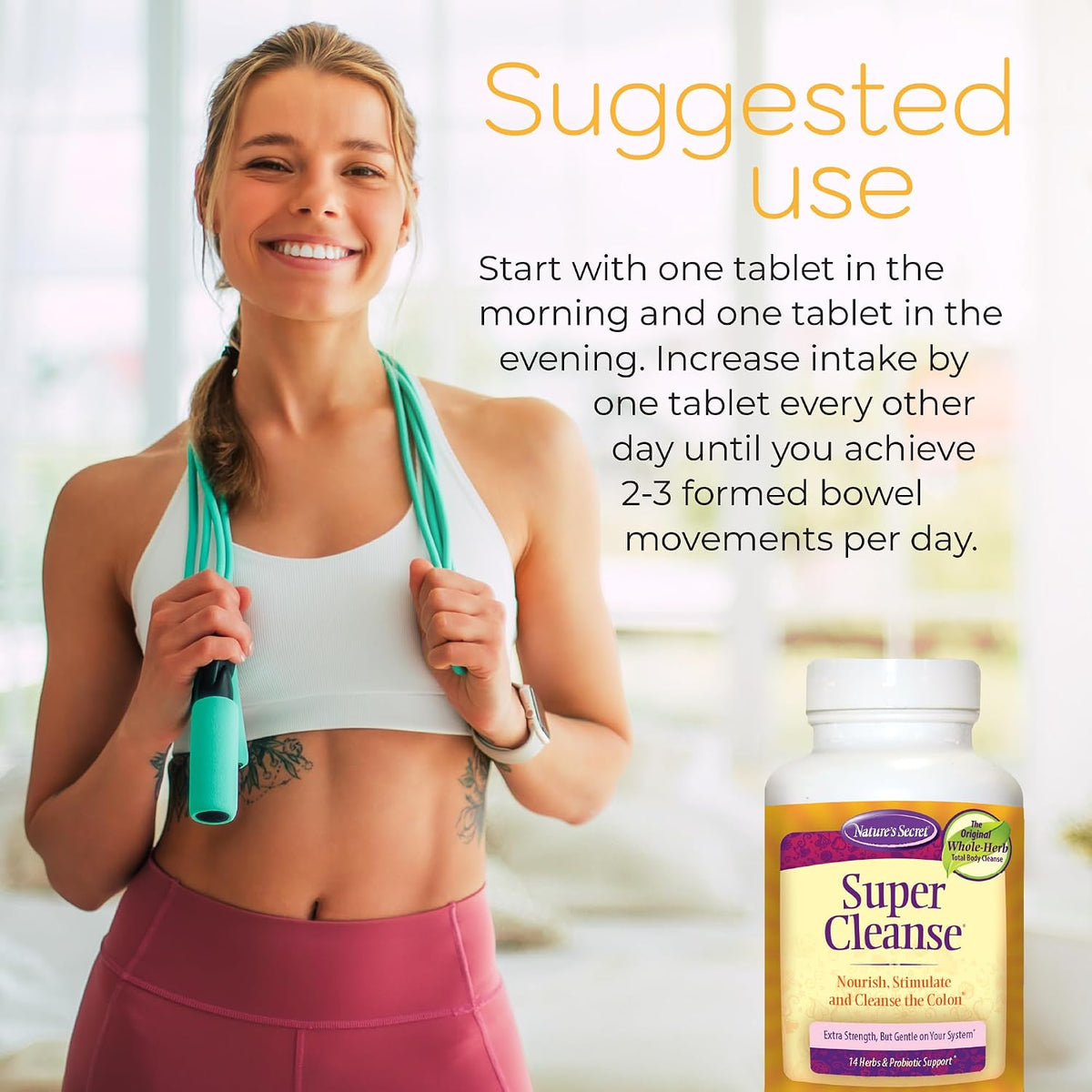 Nature's Secret Super Cleanse - Extra Strength Colon Cleanse with 14 Herbs and Probiotic Support - 200 Tablets - görsel 4