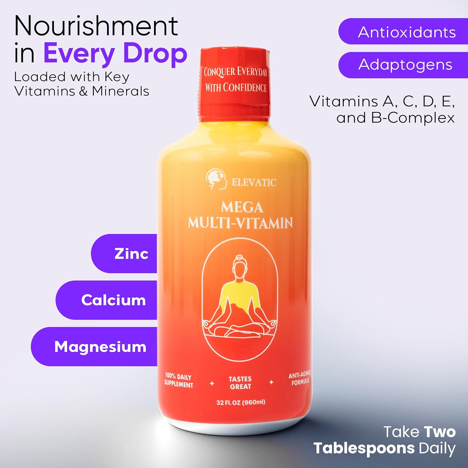 Elevatic Mega Liquid Multivitamin - 960ml - Daily Liquid Multivitamin with Essential Nutrients - görsel 3