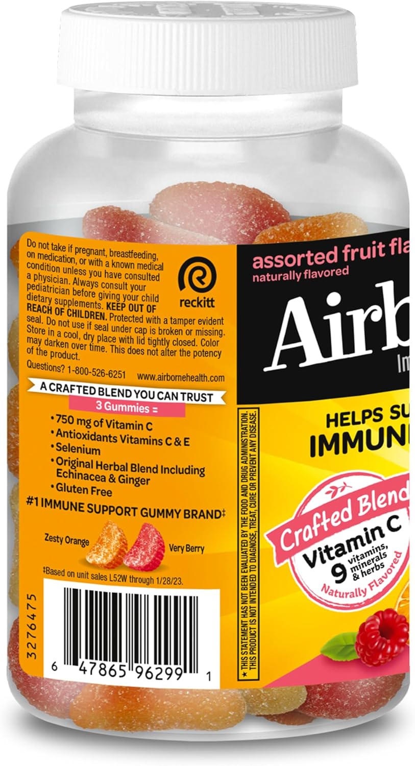 Airborne 750 mg Vitamin C Gummies for Adults – Immune Support with Antioxidants A, C & E, Assorted Fruit Flavour (126 Gummies) - görsel 9