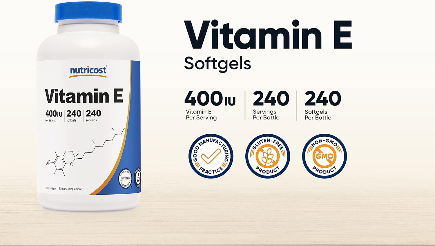 Nutricost Vitamin E 400 IU (240 Soft gel capsule Capsules) – 3 Bottle Value Pack - görsel 3